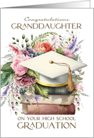 Granddaughter High School Graduation Cap Books Pink Peonies card
