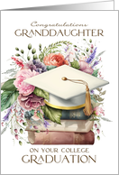 Granddaughter College Graduation Cap Books Pink Peonies card