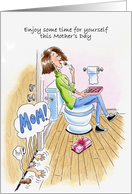 Mother’s Day Card, lady eating chocolate behind locked door card