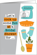 Bridal Shower Invitation Retro Kitchen Cooking Theme Idea Orange Aqua card