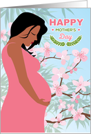Happy Mother’s Day Mommy-to-Be Woman and Cherry Blossoms card