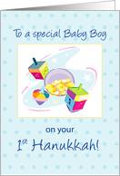 Baby Boy First Hanukkah Dreidel Gold Coins and Gifts card